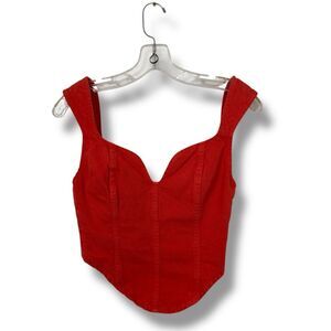 Mara Hoffman Milla Cropped Denim Top Poppy Orange Sweetheart Cotton Size 00